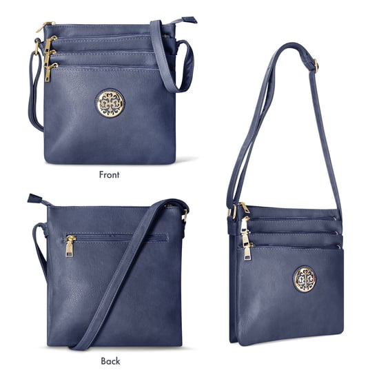 Multi Zipper Cross Body Bag For Women in Navy - Image 4