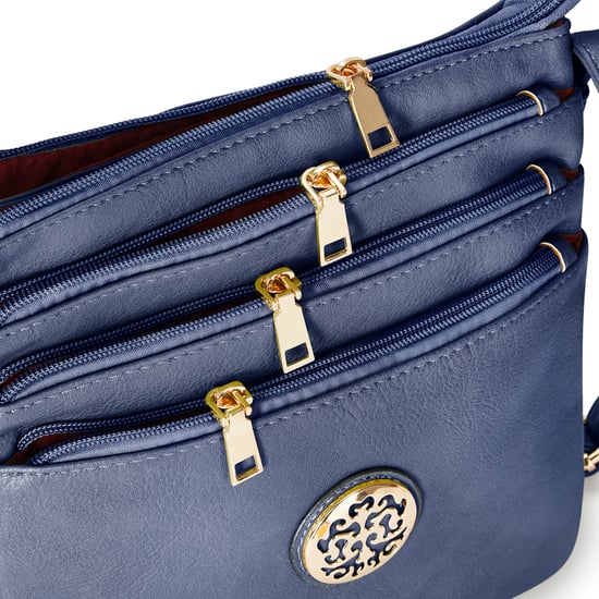 Multi Zipper Cross Body Bag For Women in Navy - Image 5