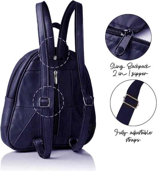 Women's Genuine Leather Backpack in Navy - Image 2