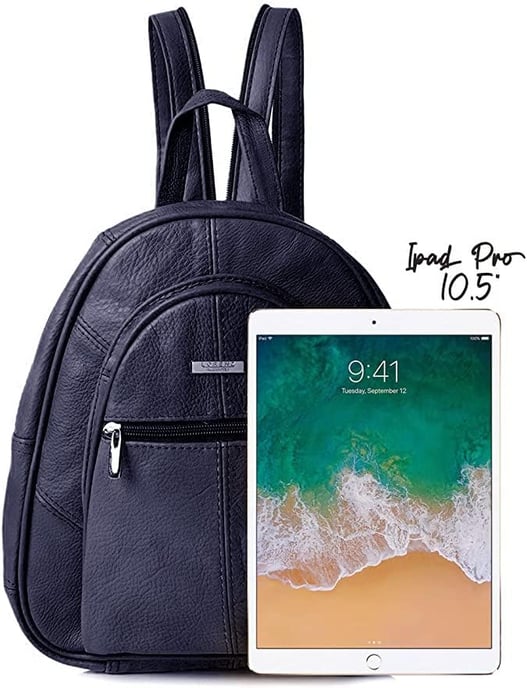 Women's Genuine Leather Backpack in Navy - Image 3