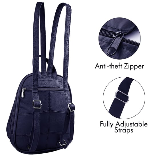 Women's Genuine Leather Backpack in Navy - Image 3