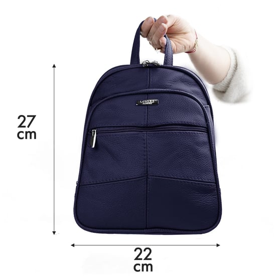 Women's Genuine Leather Backpack in Navy - Image 4