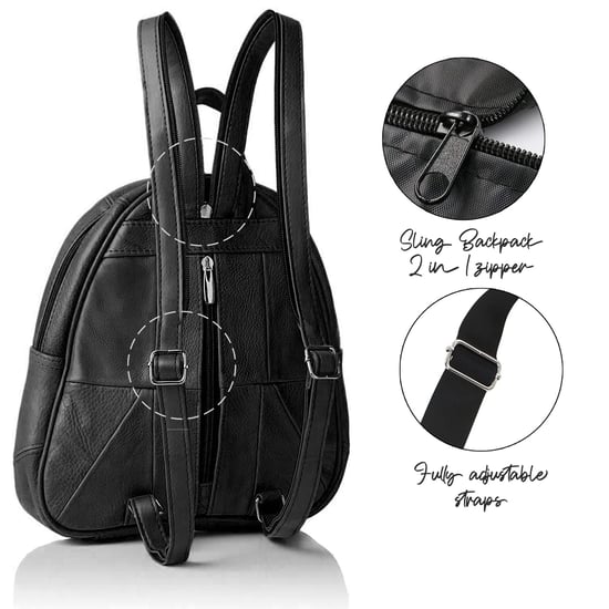 Women's Genuine Leather Backpack in Black - Image 2