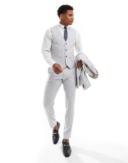 ASOS DESIGN skinny suit waistcoat in grey crosshatch texture - Image 3