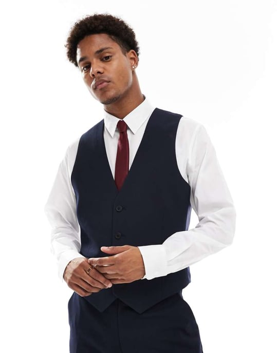 ASOS DESIGN slim suit waistcoat in navy - Image 1
