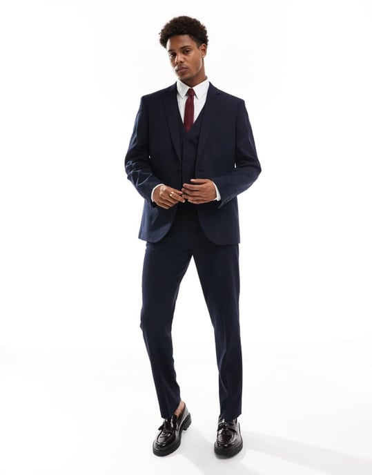 ASOS DESIGN slim suit waistcoat in navy - Image 4