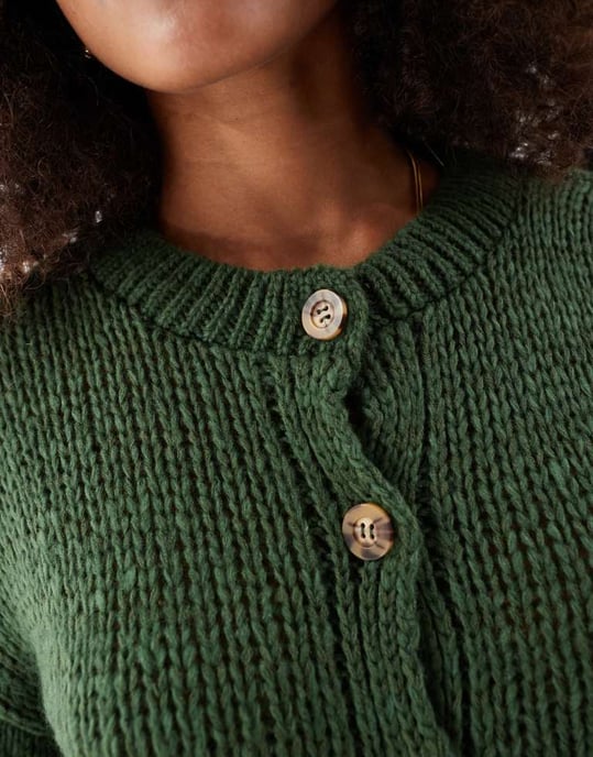 ASOS DESIGN loose knit crew neck cardigan in green - Image 4