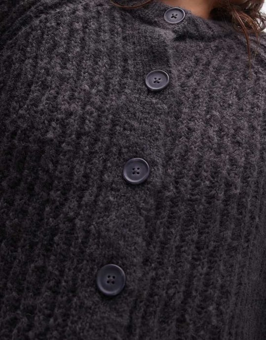 Topshop knitted chunky crew neck cardigan in charcoal - Image 2