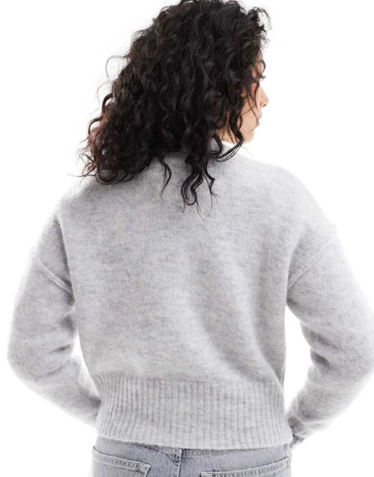ASOS DESIGN crew neck cardigan in alpaca wool blend in grey - Image 2