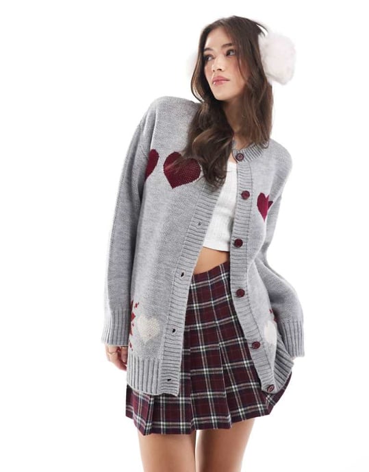 Miss Selfridge heart cardigan in grey - Image 1