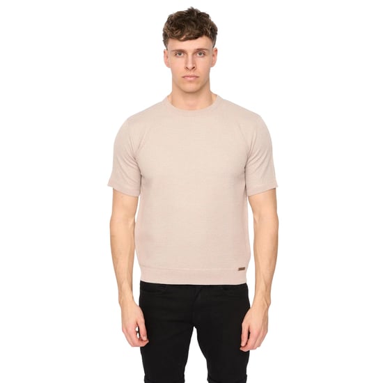 Duck and Cover Mens Marvela Knitted T-Shirt (Stone) - Image 1
