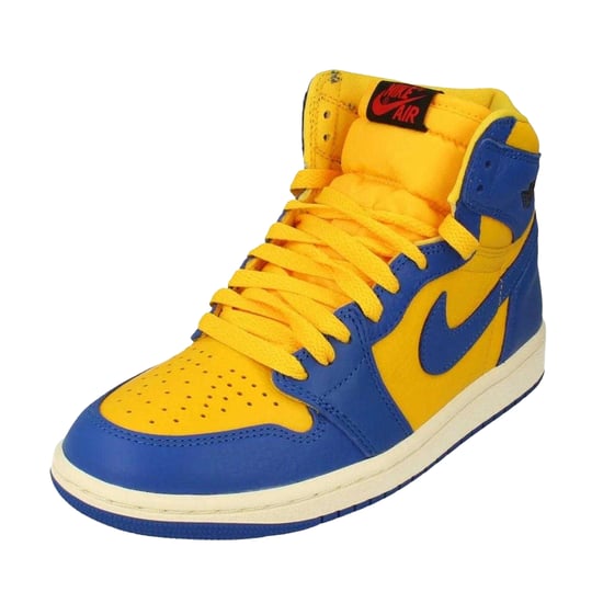 Nike Unisex Adult Air Jordan 1 Leather High-top Trainers (Yellow/Blue) - Image 2