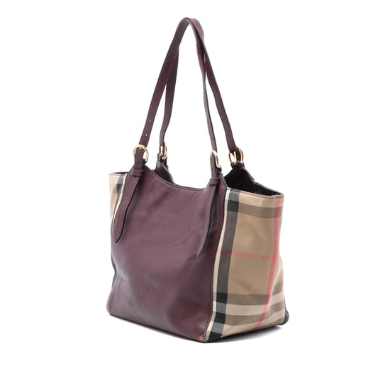 Begagnad Liten Läder- och House Check Canvas Canterbury Tote - Image 2