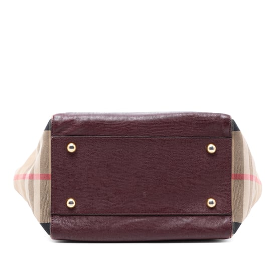 Begagnad Liten Läder- och House Check Canvas Canterbury Tote - Image 3