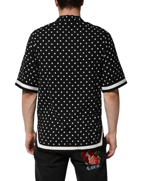 Dolce & Gabbana Zwarte Polka Dots Korte Mouwen Col Polo T-shirt - Image 4