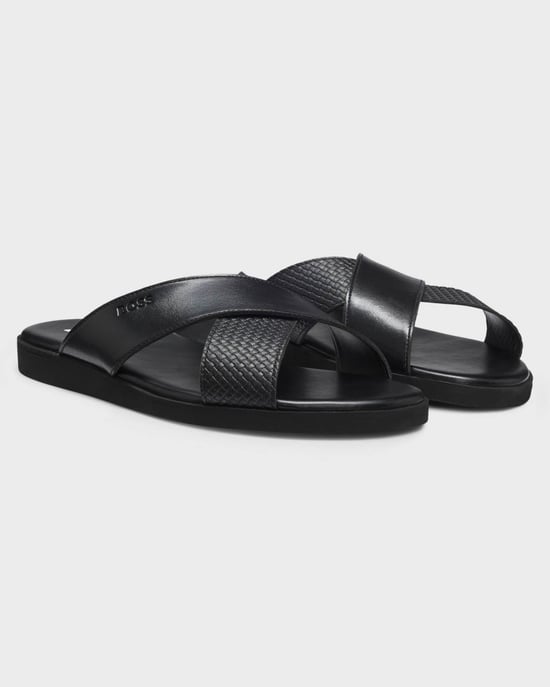 Darrel with Plain and Patterned Straps Slides in Black - Image 1