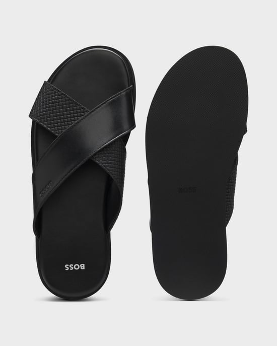 Darrel with Plain and Patterned Straps Slides in Black - Image 2