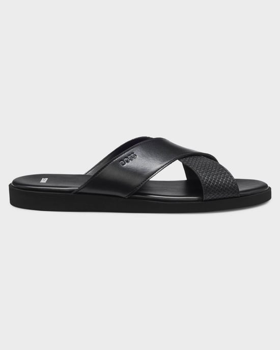 Darrel with Plain and Patterned Straps Slides in Black - Image 3