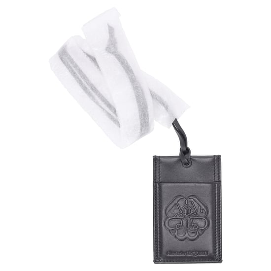 Alexander McQueen Card Holder with Strap Lanyard in Black Leather - Image 1