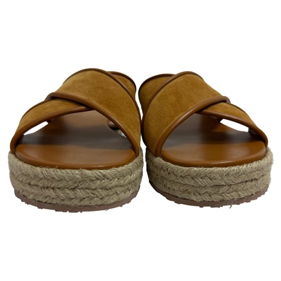 Gianvito Rossi Criss Cross Strap Espadrille Slide Sandals in Brown Suede - Image 2