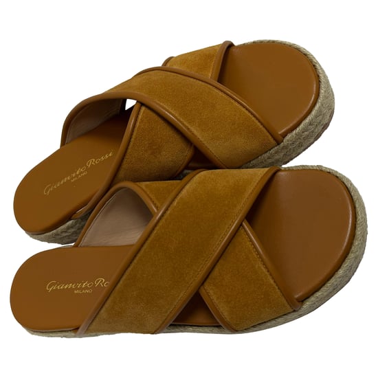 Gianvito Rossi Criss Cross Strap Espadrille Slide Sandals in Brown Suede - Image 5