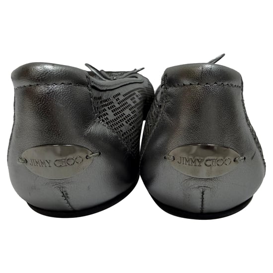 Jimmy Choo Perforated Ballet Flats in Metallic Silver Leather - Image 4