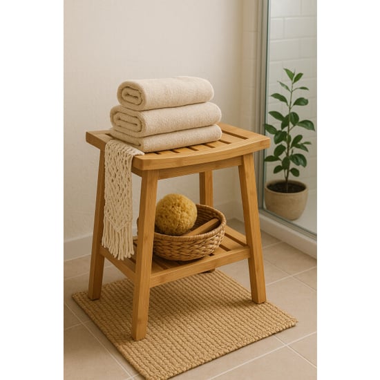 Casa di Elturo Bamboe badkamerkrukje met opbergrek douchekruk l39,5 x b25 x h46 cm - Image 2