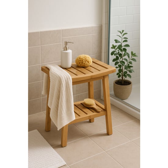Casa di Elturo Bamboe badkamerkrukje met opbergrek douchekruk l39,5 x b25 x h46 cm - Image 4