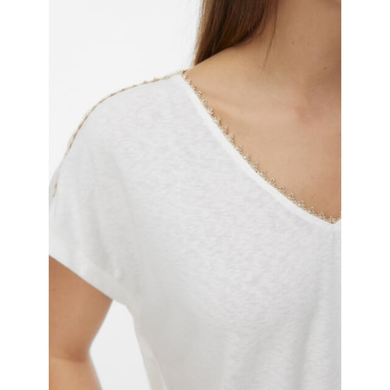 Vero Moda Vmjackie sl v-neck top jrs btq off-white - Image 2