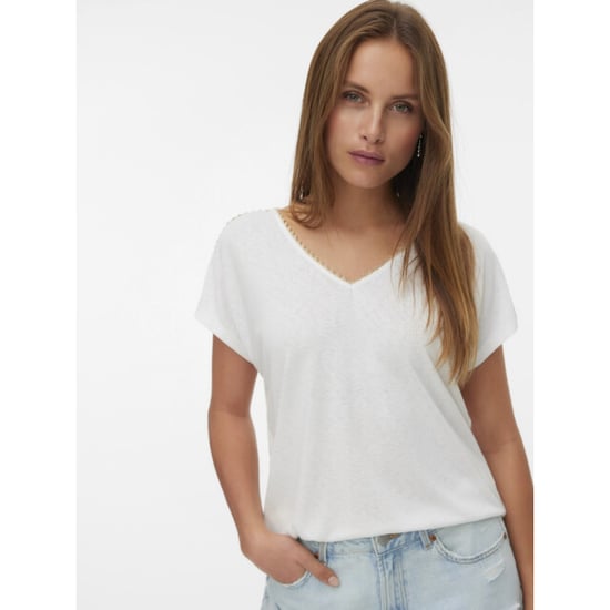 Vero Moda Vmjackie sl v-neck top jrs btq off-white - Image 5