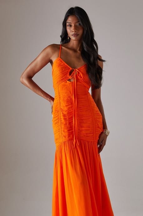 Chiffon Gathered Channel Strappy Midi Dress - Image 2