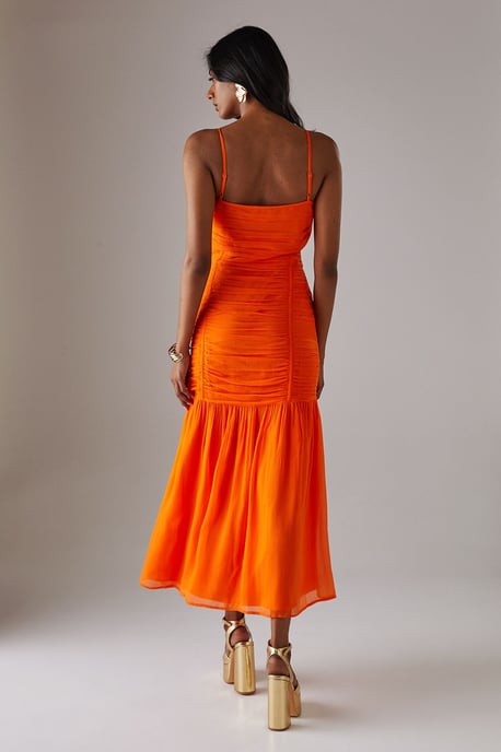Chiffon Gathered Channel Strappy Midi Dress - Image 3