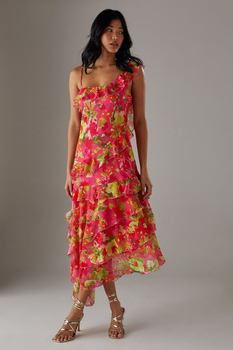 Chiffon Asymmetric Hem Ruffle Midi Slip Dress - Image 4