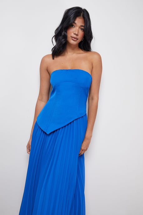 bandeau bodice pleated chiffon midi dress Black Warehouse Bandeau Bodice Pleated Chiffon Midi Dress