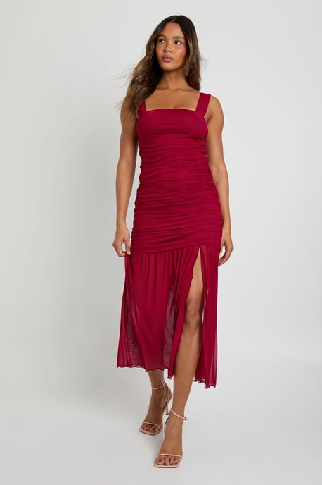 Mesh Square Neck Drop Waist Midaxi Dress - Image 1