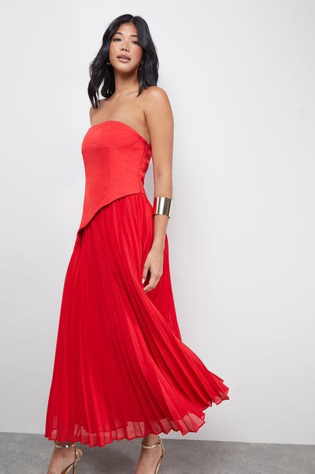 Bandeau Bodice Pleated Chiffon Midi Dress - Image 2
