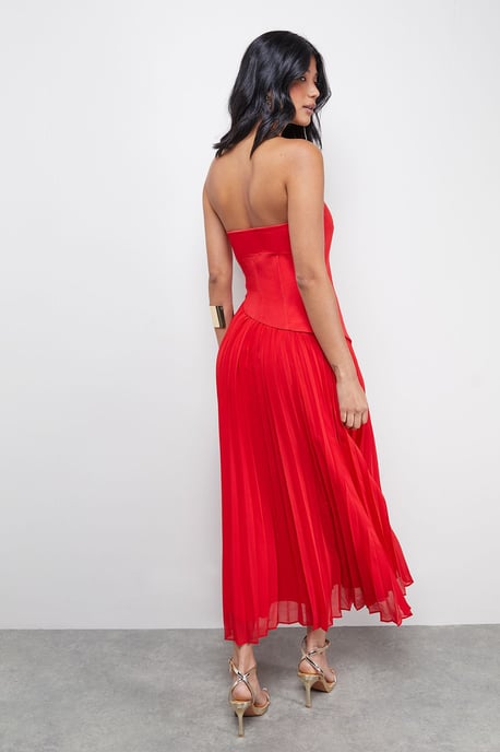Bandeau Bodice Pleated Chiffon Midi Dress - Image 3