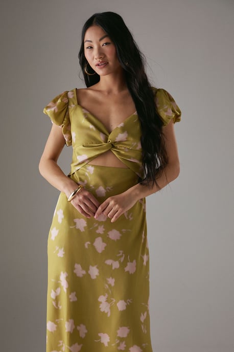 Petite Satin Knot Front Cut Out Midi Dress - Image 4