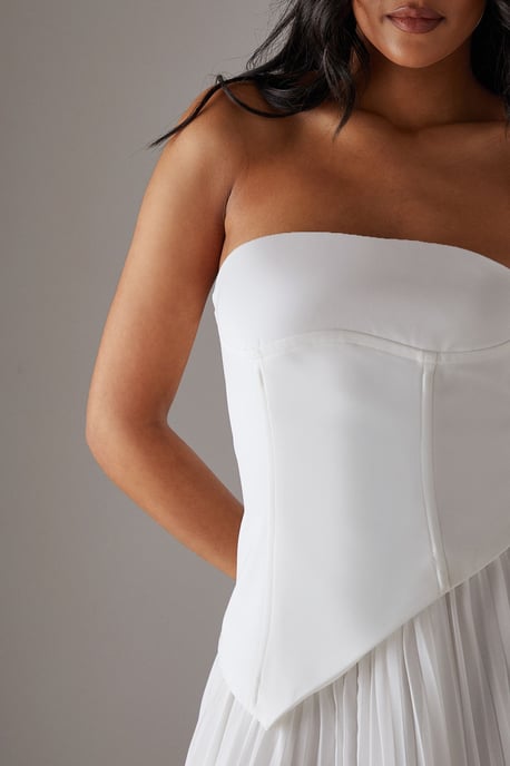 Bandeau Bodice Pleated Chiffon Midi Dress - Image 3