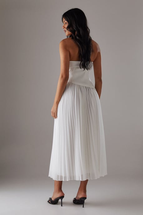 Bandeau Bodice Pleated Chiffon Midi Dress - Image 4