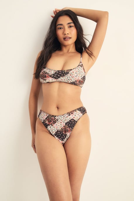 Patchwork Stitch Detail Crop High Leg Bikini Set - Image 1