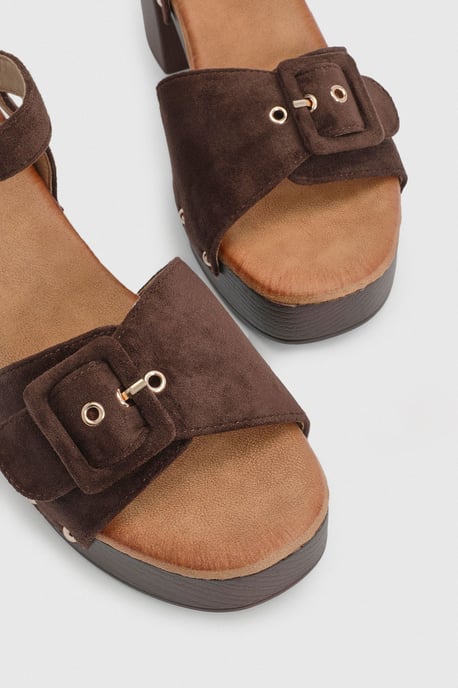 Regina Faux Suede Buckle Detail High Block Heel platform Sandals - Image 4
