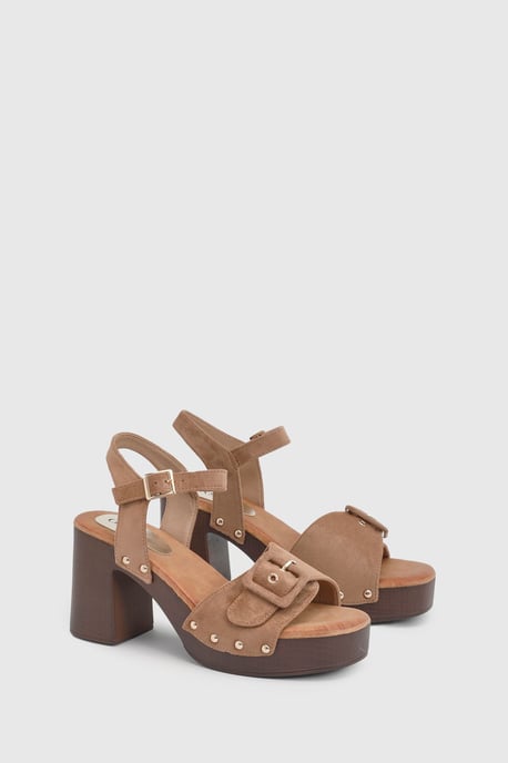 Regina Faux Suede Buckle Detail High Block Heel platform Sandals - Image 1