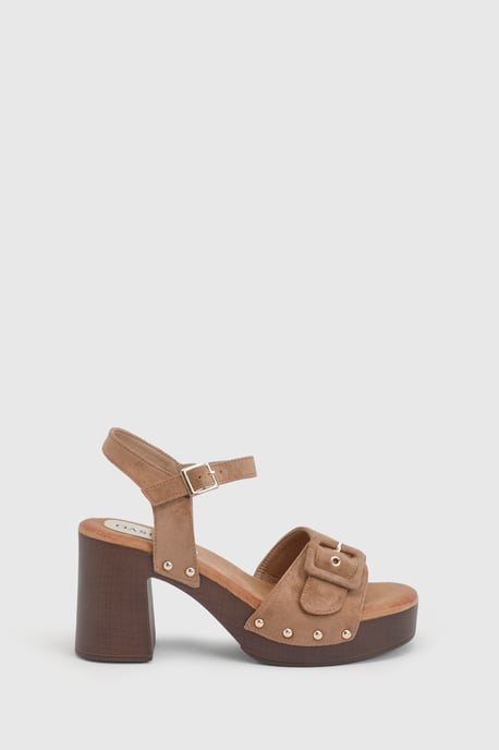 Regina Faux Suede Buckle Detail High Block Heel platform Sandals - Image 2