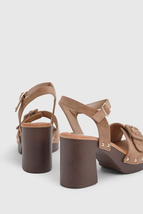 Regina Faux Suede Buckle Detail High Block Heel platform Sandals - Image 3