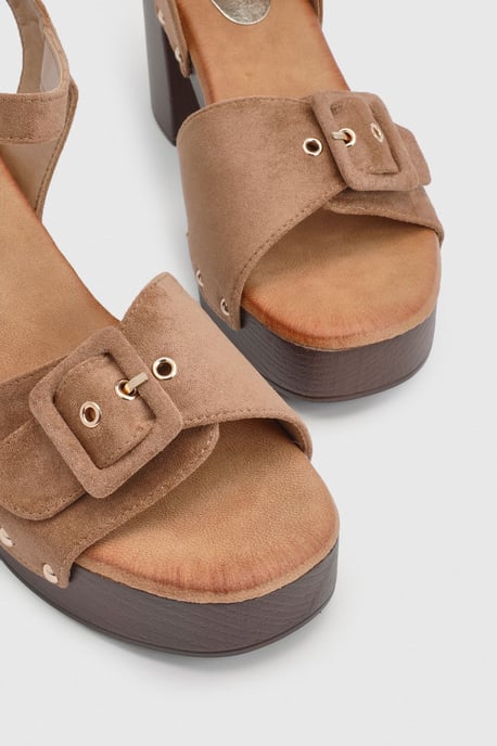 Regina Faux Suede Buckle Detail High Block Heel platform Sandals - Image 4