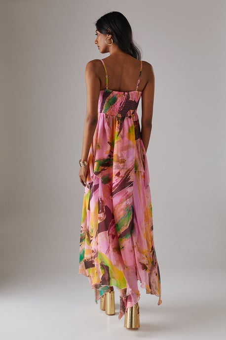 Chiffon Asymmetric Double Layer Bandeau Maxi Dress - Image 3
