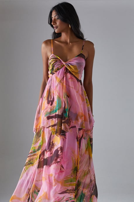 Chiffon Asymmetric Double Layer Bandeau Maxi Dress - Image 4