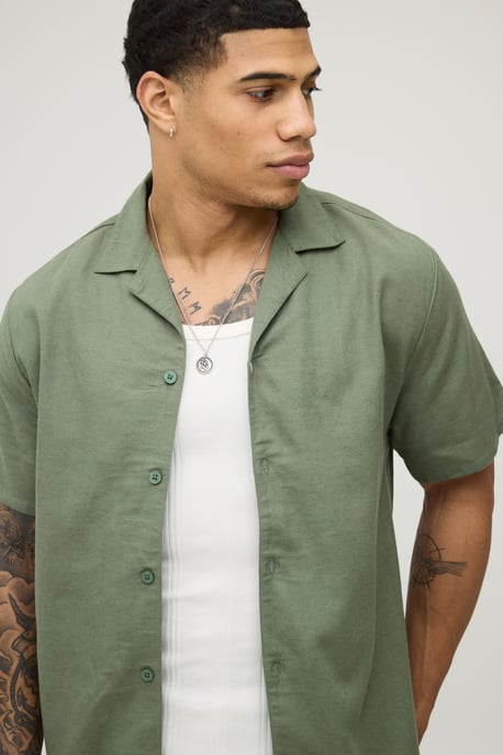 Regular Fit Short Sleeve Linen Blend Shirt - Image 3