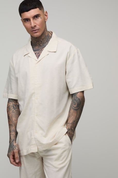 Tall Holiday Linen Blend Oversized Shirt & Relaxed Trouser Set - Image 3